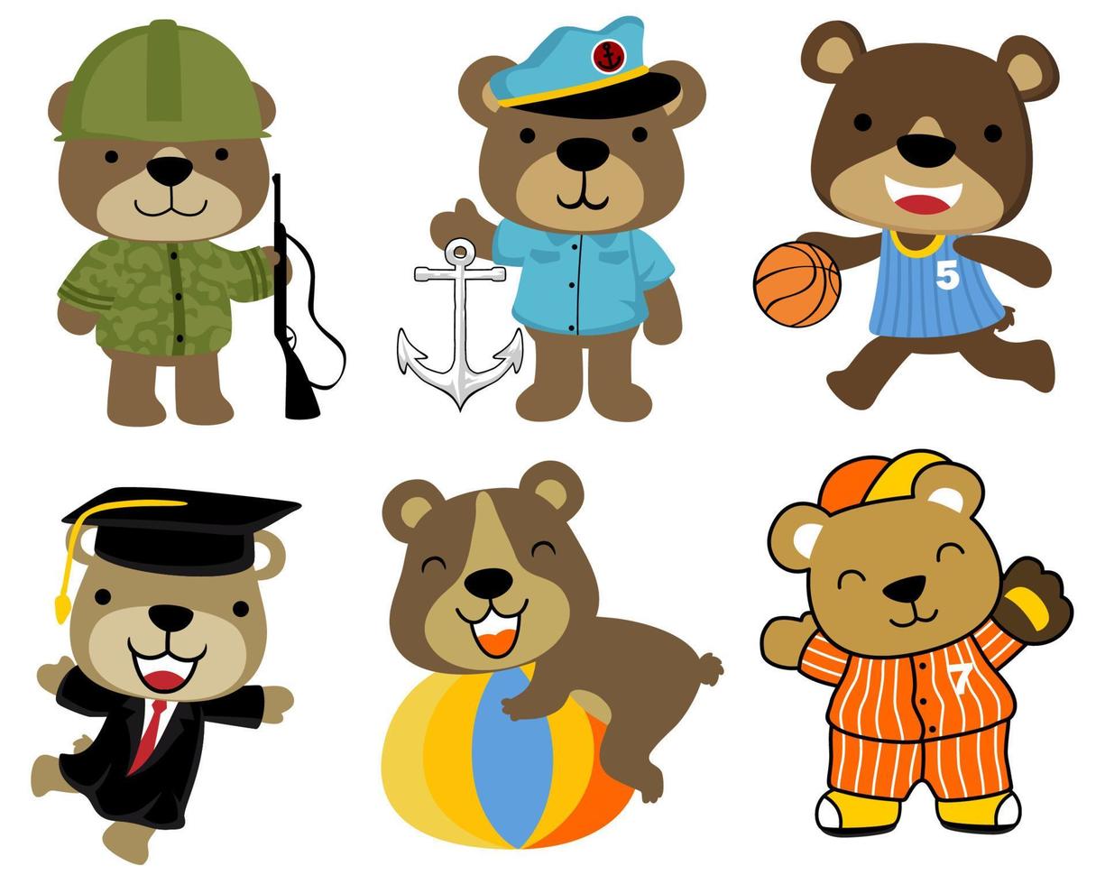 vector conjunto de oso dibujos animados en diferente uniforme de profesión