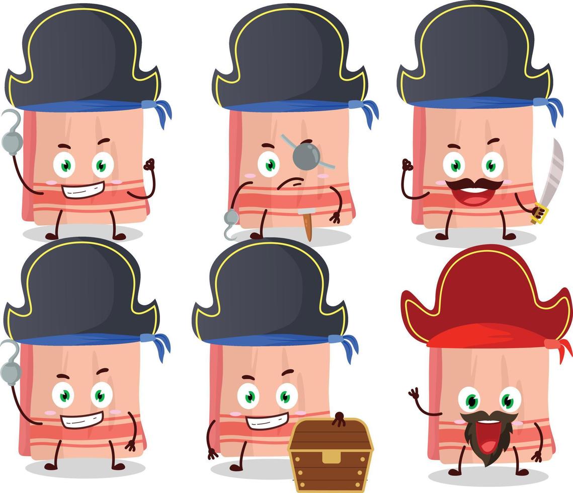 dibujos animados personaje de toalla con varios piratas emoticones vector