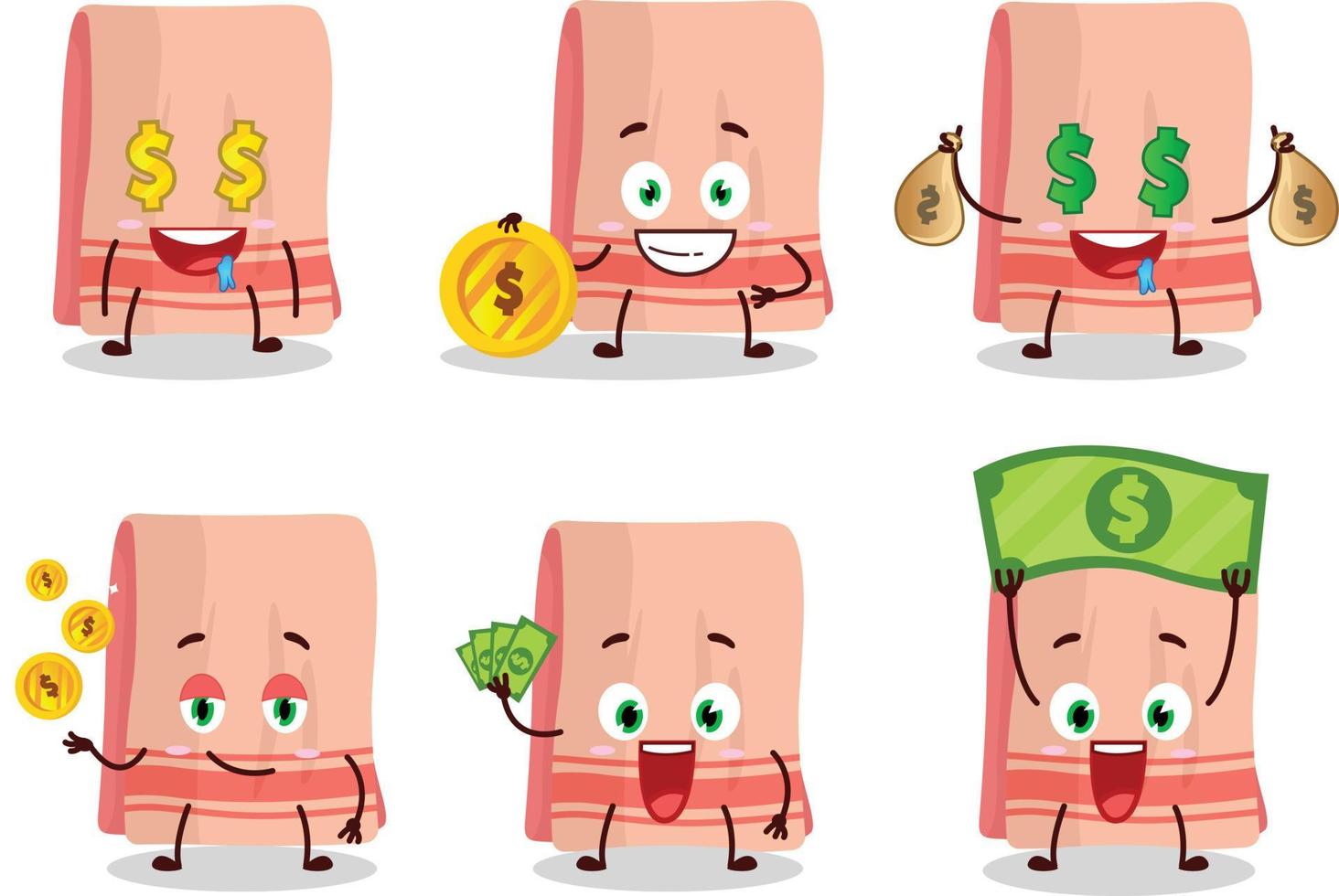 toalla dibujos animados personaje con linda emoticon traer dinero vector