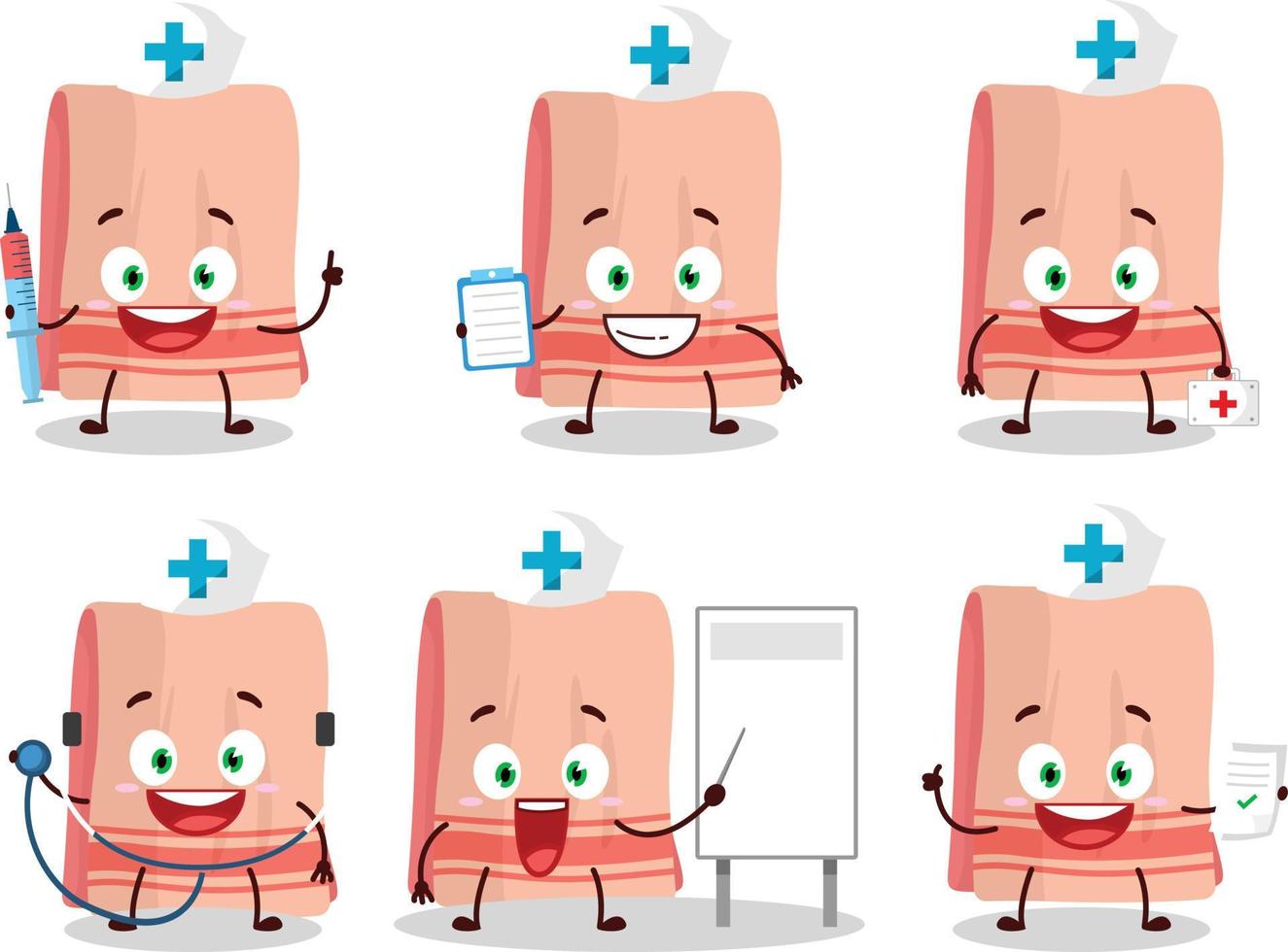 médico profesión emoticon con toalla dibujos animados personaje vector