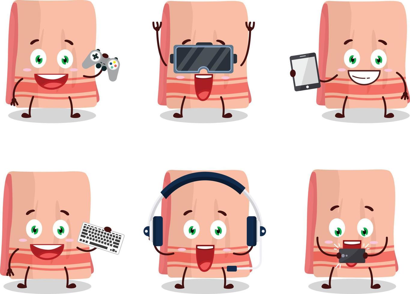 Towel cartoon character are playing games with various cute emoticons vector