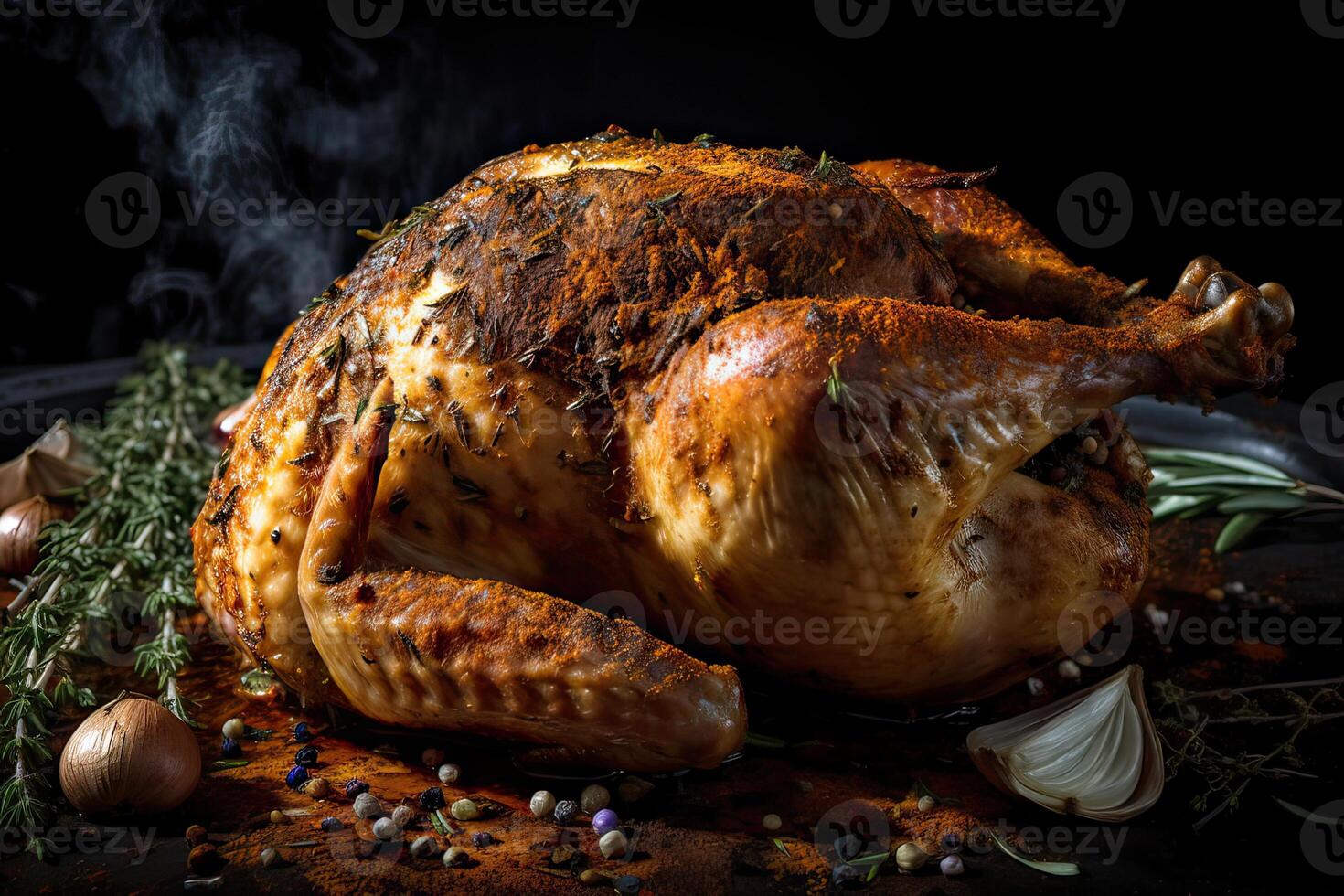 Festive celebration roasted turkey with gravy for Thanksgiving or Christmas. . photo