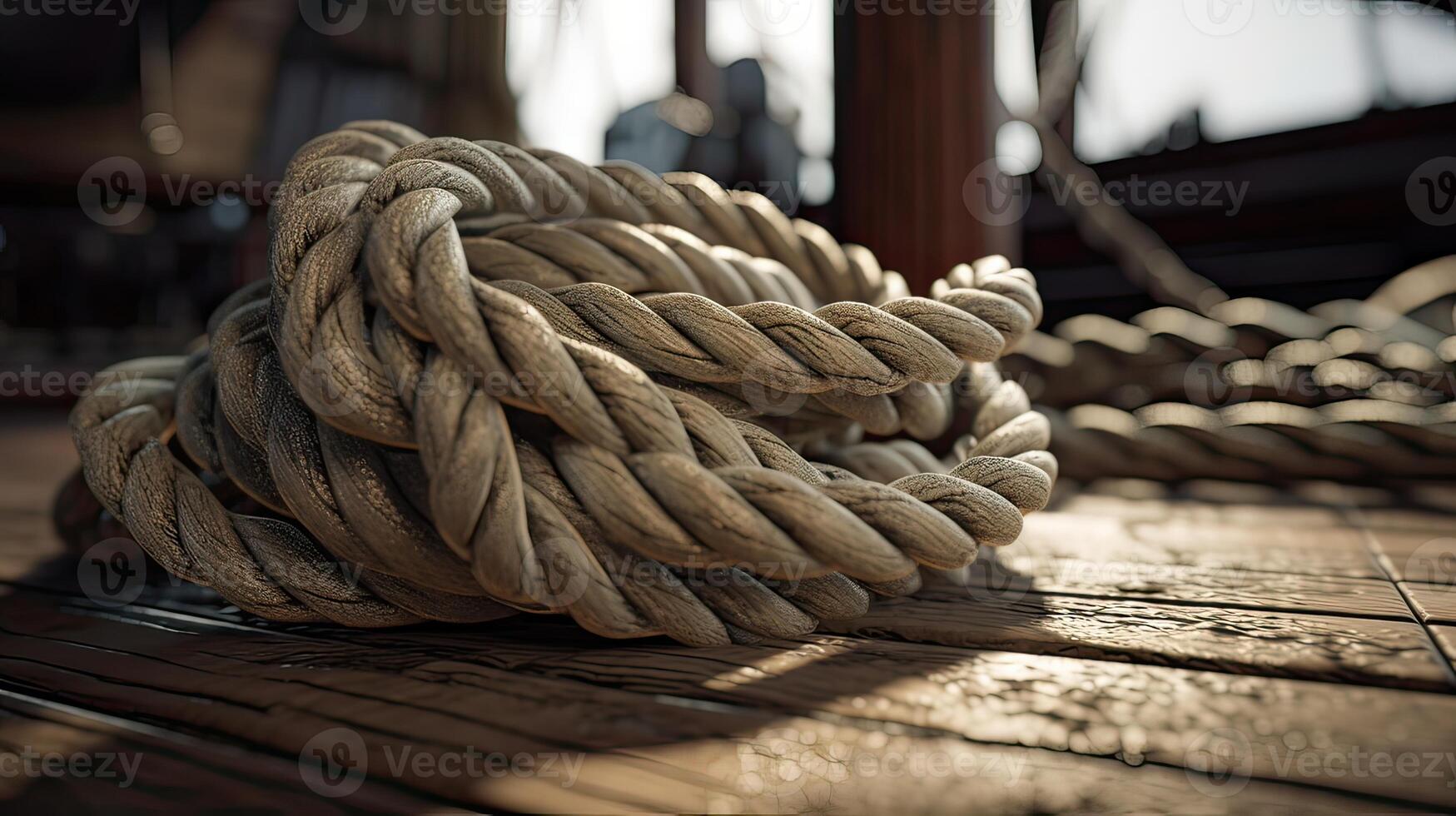 ropes of an old sailing ship Gorch Fock. . photo