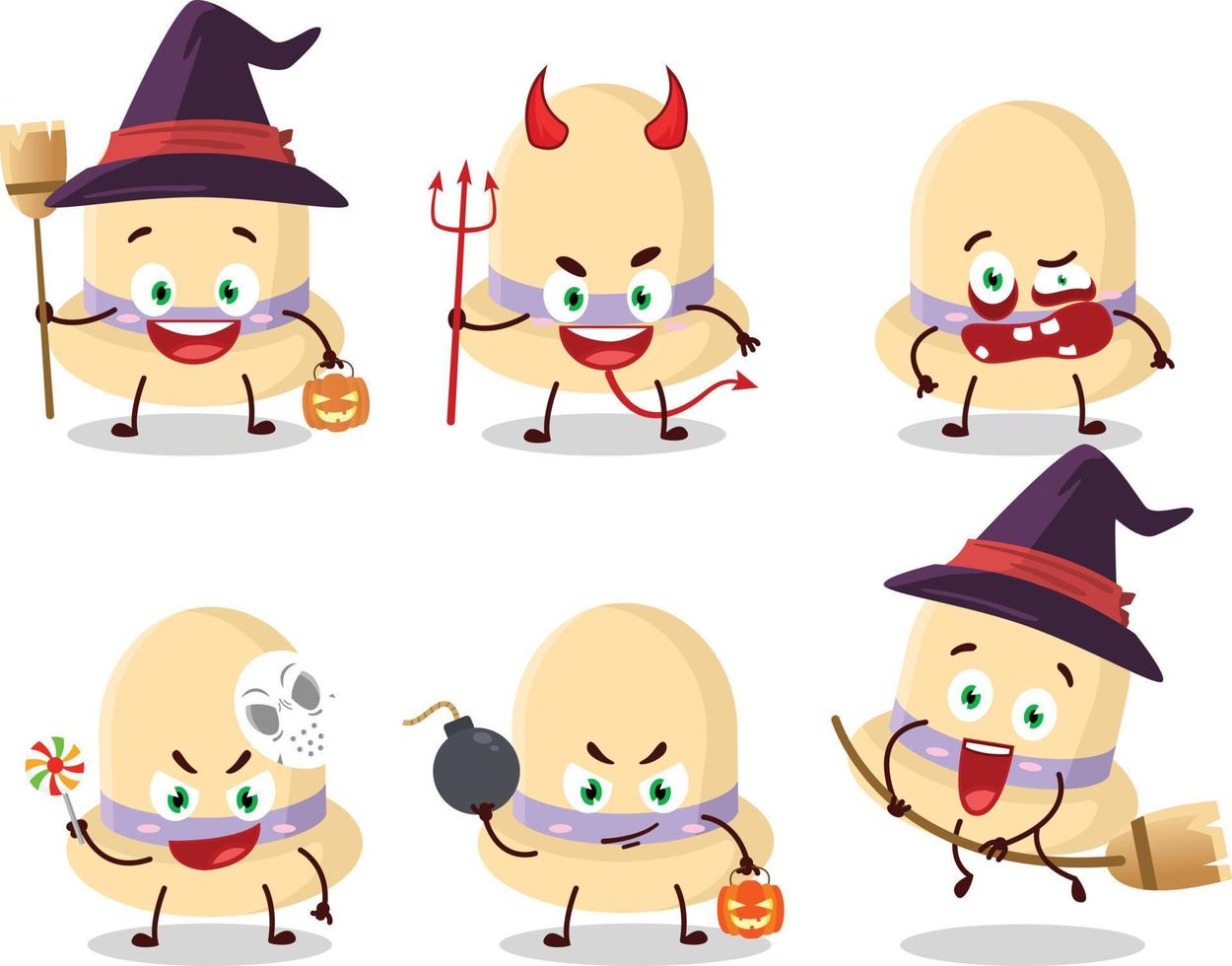 Halloween expression emoticons with cartoon character of summer hat vector