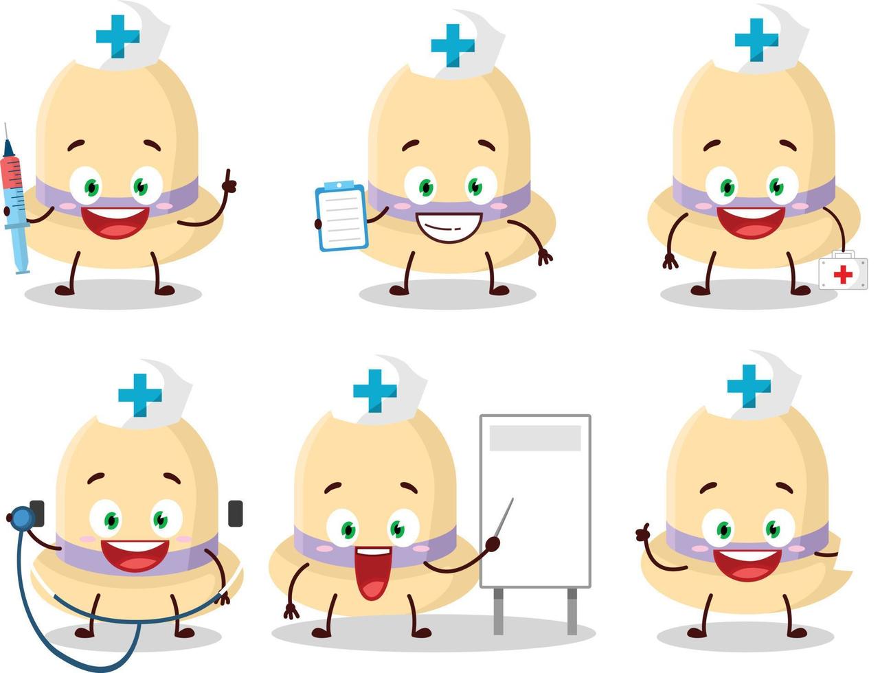 Doctor profession emoticon with summer hat cartoon character vector
