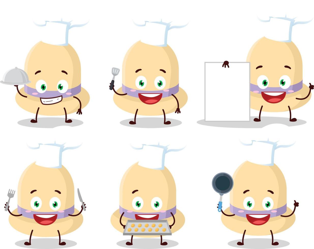 dibujos animados personaje de verano sombrero con varios cocinero emoticones vector