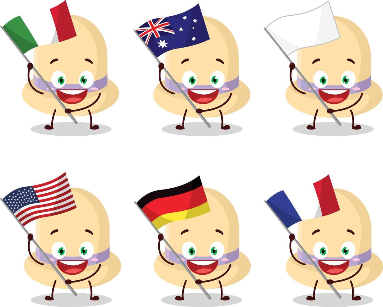 verano sombrero dibujos animados personaje traer el banderas de varios países vector