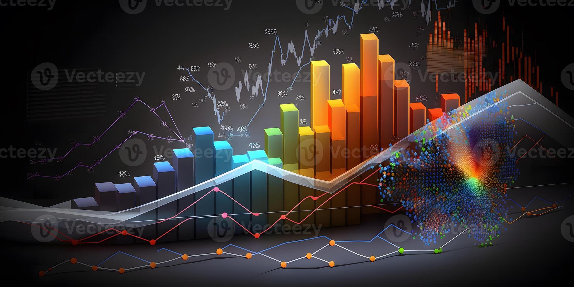 Growth strategy business graph analysis concept on finance chart data diagram 3d background wallpaper, photo