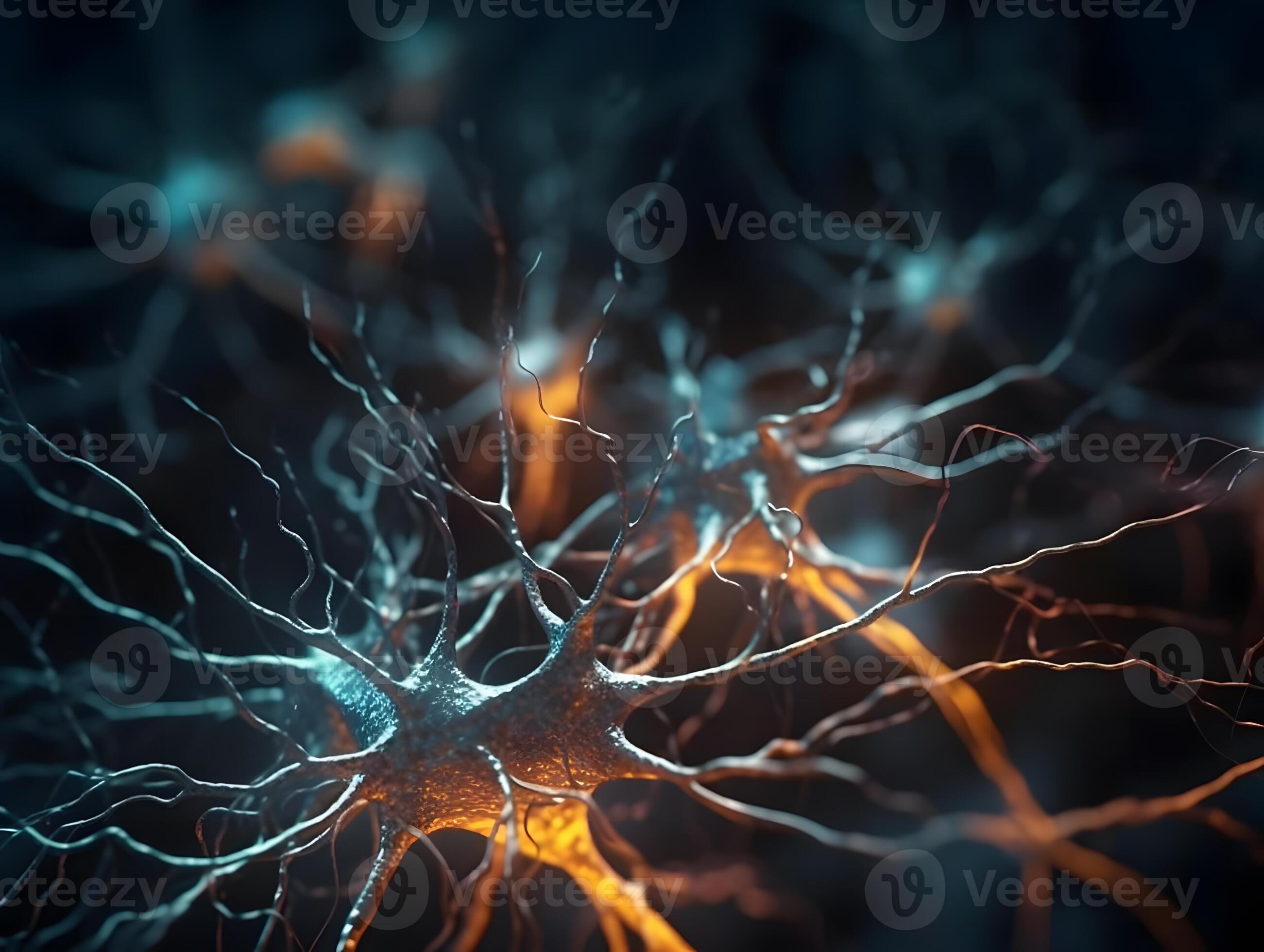 neurons inside human brain, brain nervous system at work . biology