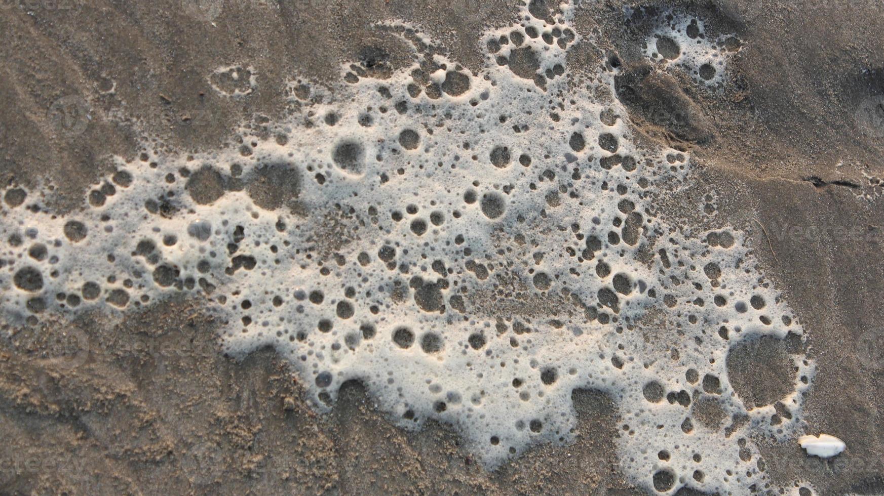 beach sand with foam and sea wave close up as a background photo