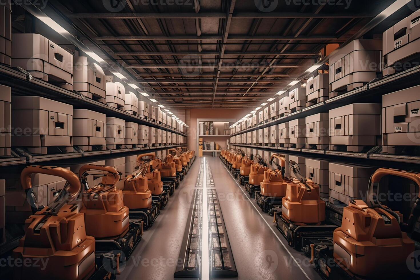 Autonomous Robot transportation in warehouses, Warehouse automation concept. . photo