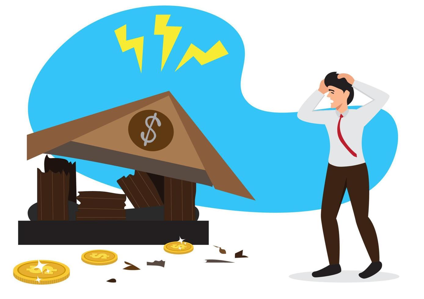 Banking collapse or bank run, financial crisis or bankruptcy problem, stock market crash or credit risk, vector