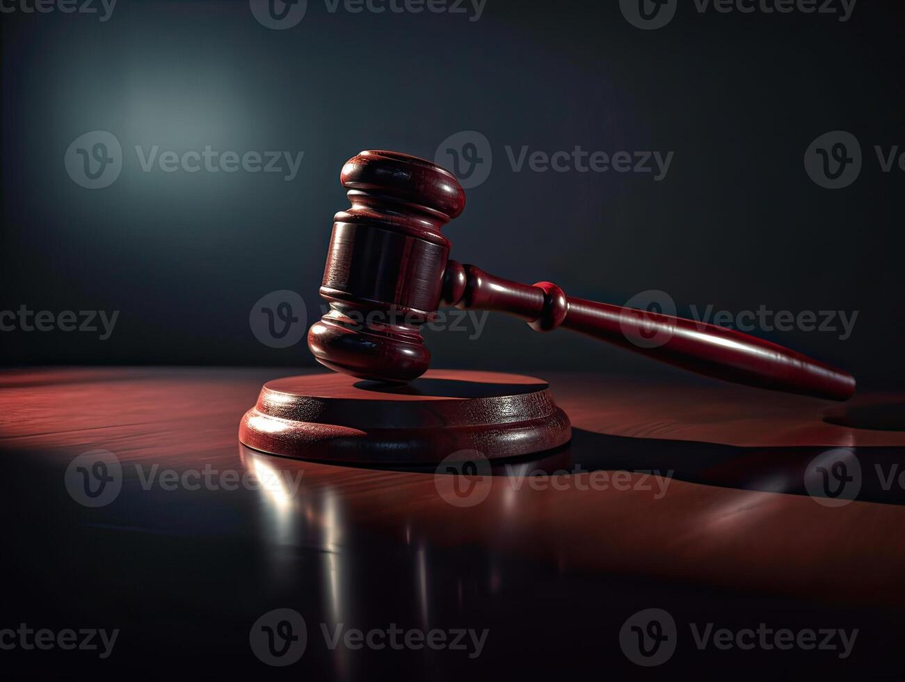 Wooden judge gavel, close-up view. Judges gavel on wooden desk. Law firm concept. photo