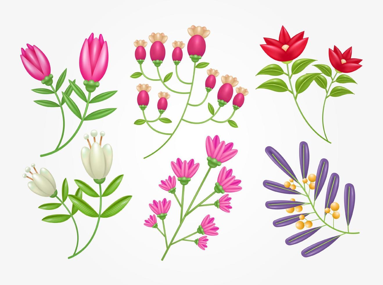 3d flower illustration set. Floral elements are suitable for wedding invitations, birthdays, postcards and congratulations vector