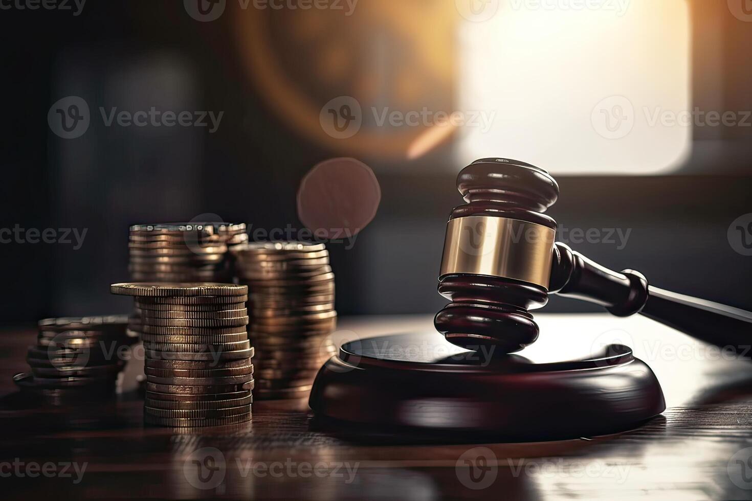 Investigate investment finance management to stop problem of drug money laundering with authority legal justice system. Stack money coin grow and gavel stop with strategy. . photo