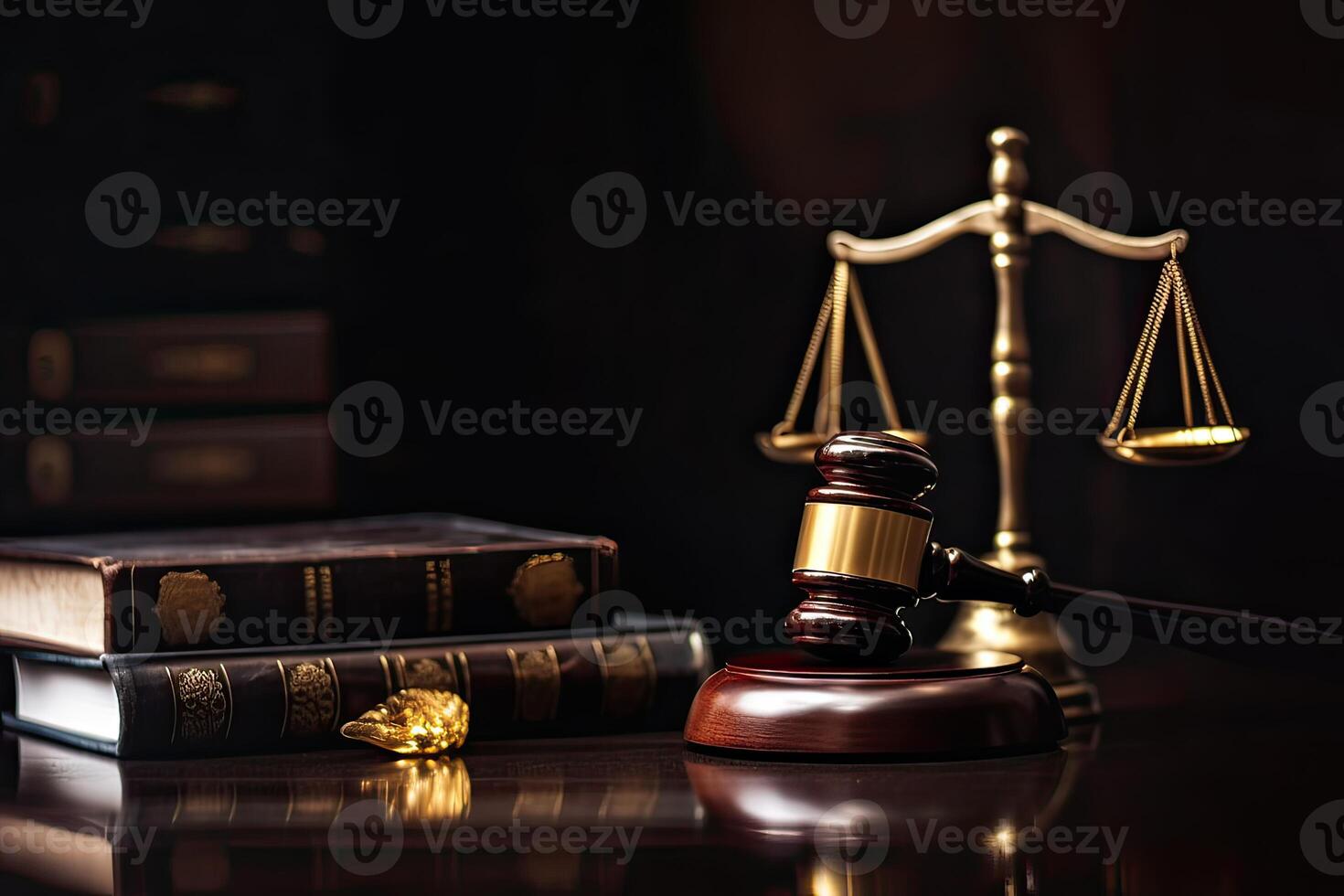 Judge gavel with Justice lawyers having team meeting at law firm in background. Concepts of law. photo