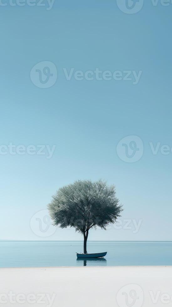 illustration art of Landscape, tree on meadow at sunrise with sun and mist.Abstract surreal illustration. . photo