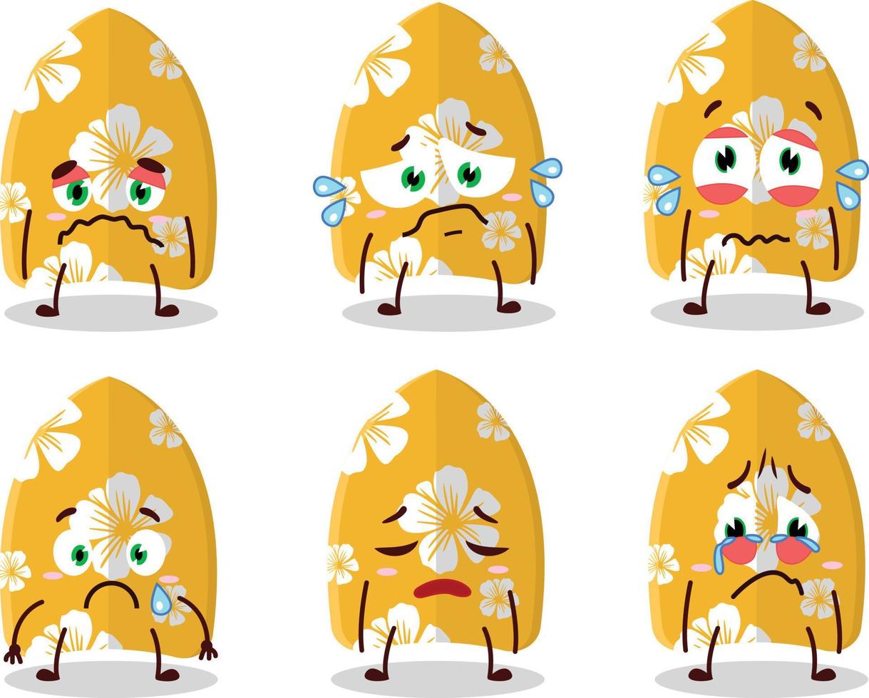 Surfing board cartoon character with sad expression vector