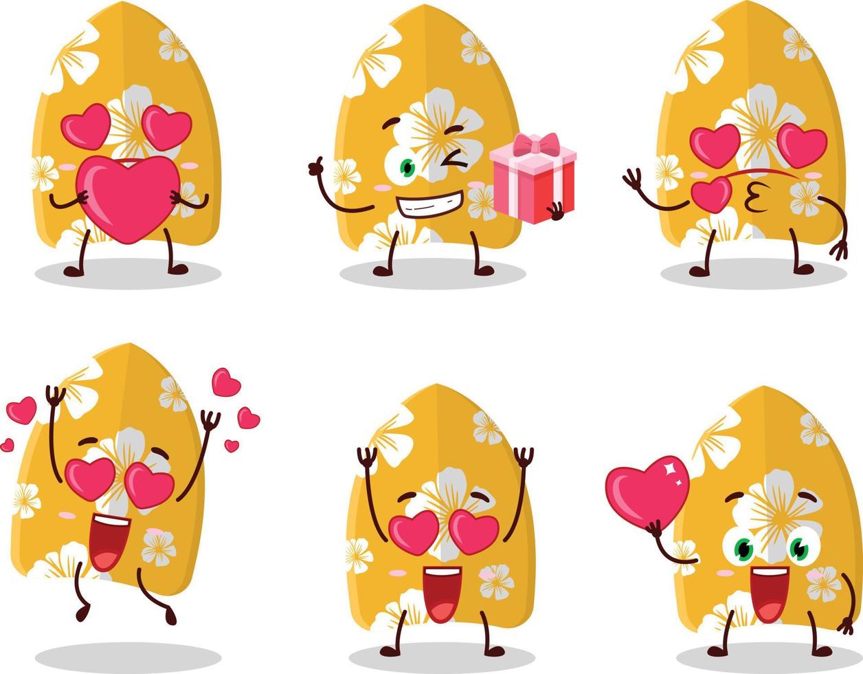 Surfing board cartoon character with love cute emoticon vector
