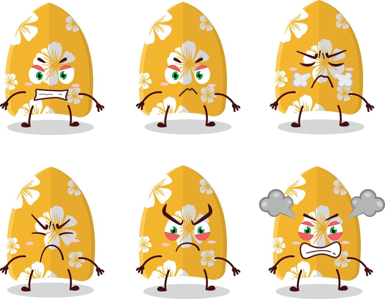 Surfing board cartoon character with various angry expressions vector