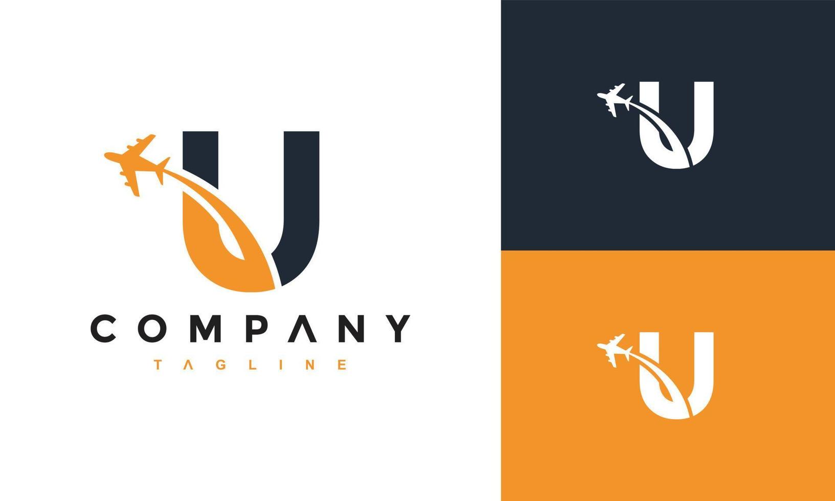 letter U airplane logo vector