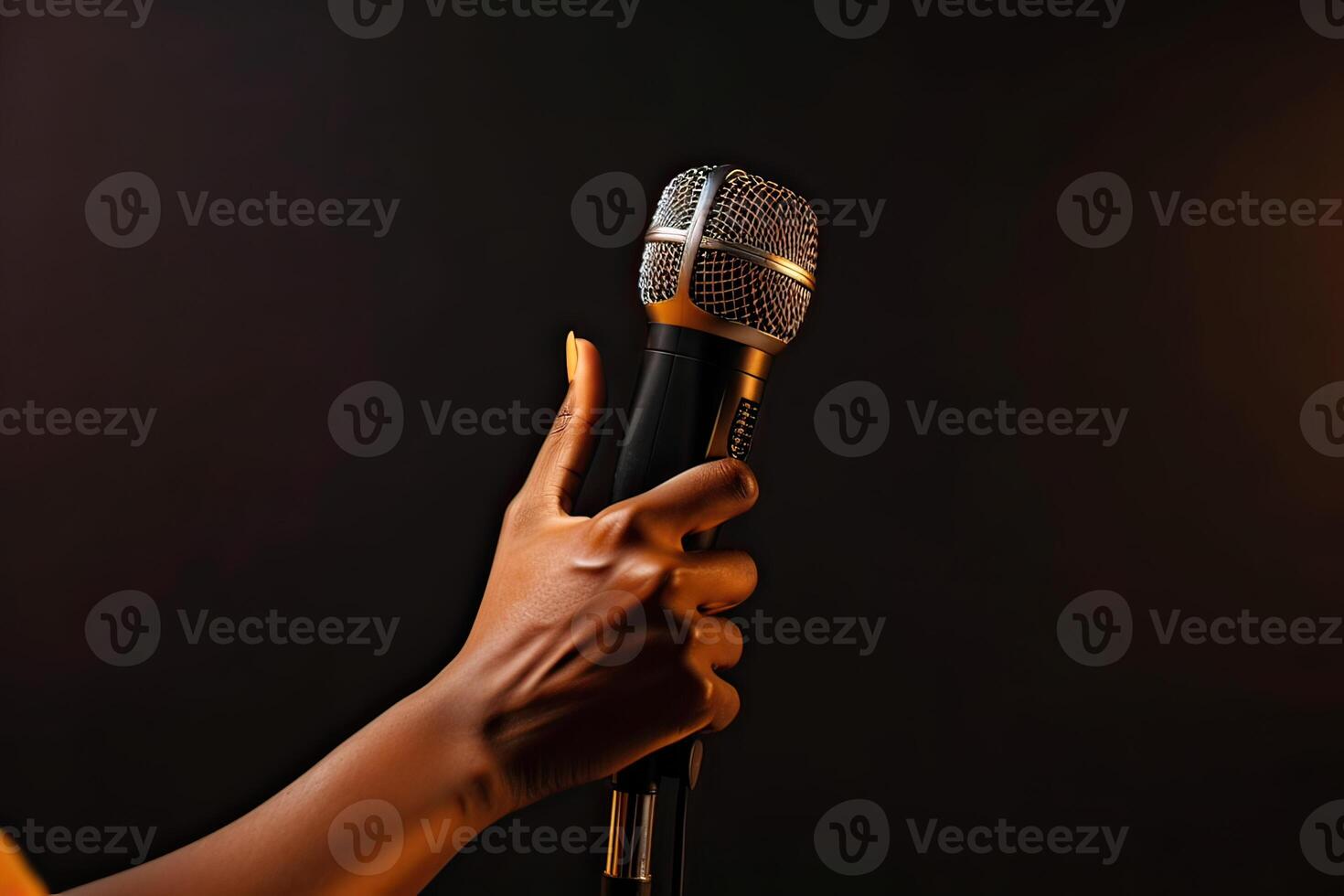 Close-up microphone. microphone isolated on vibrant background, banner with copy space. . photo