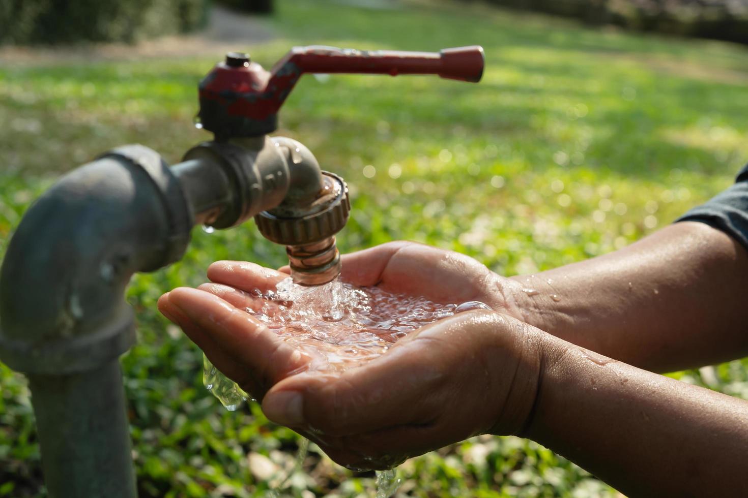 Hand water from the tap to drink. photo