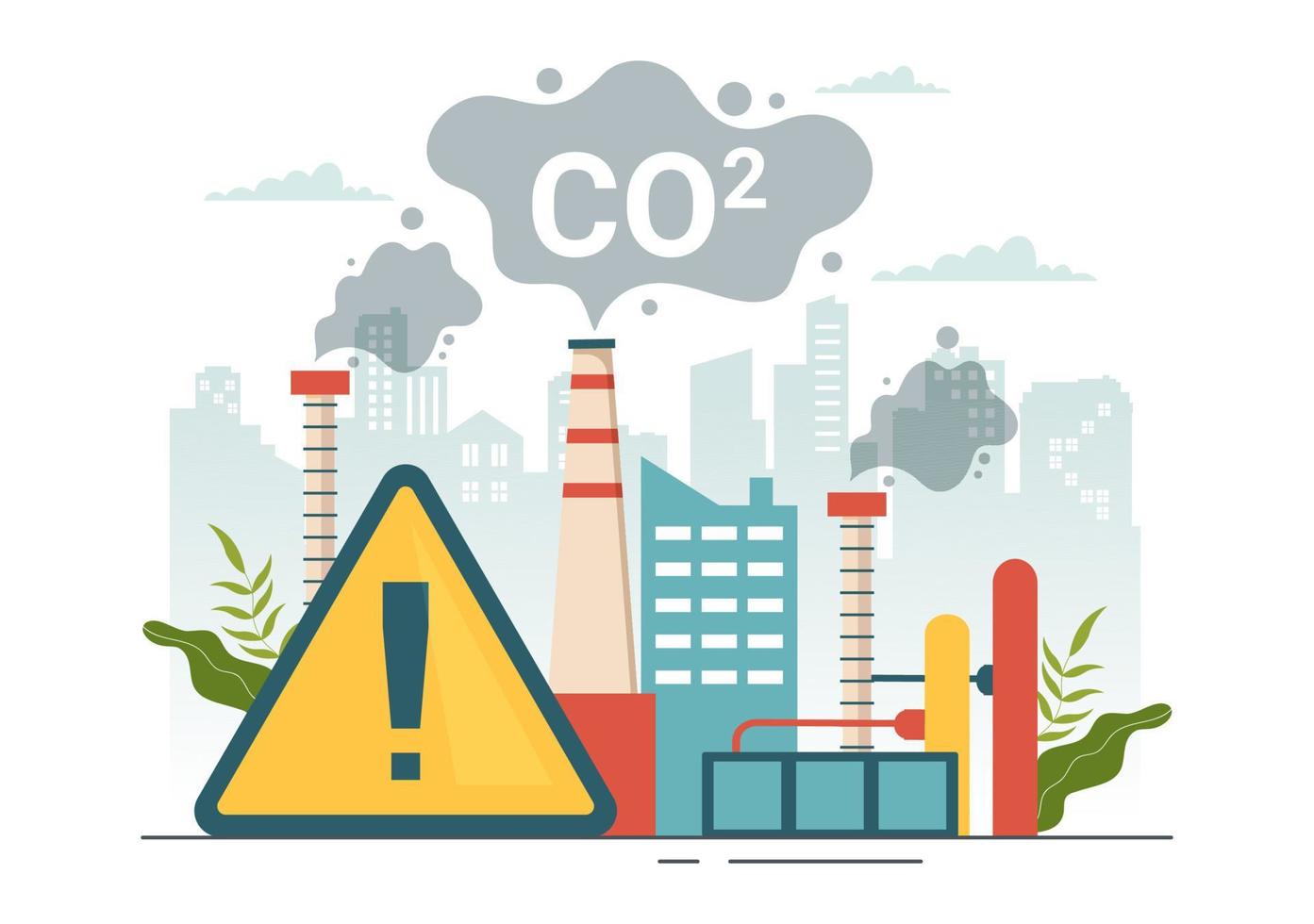 Carbon Dioxide or CO2 Illustration to Save Planet Earth from Climate Change as a Result of Factory and Vehicle Pollution in Hand Drawn Templates vector