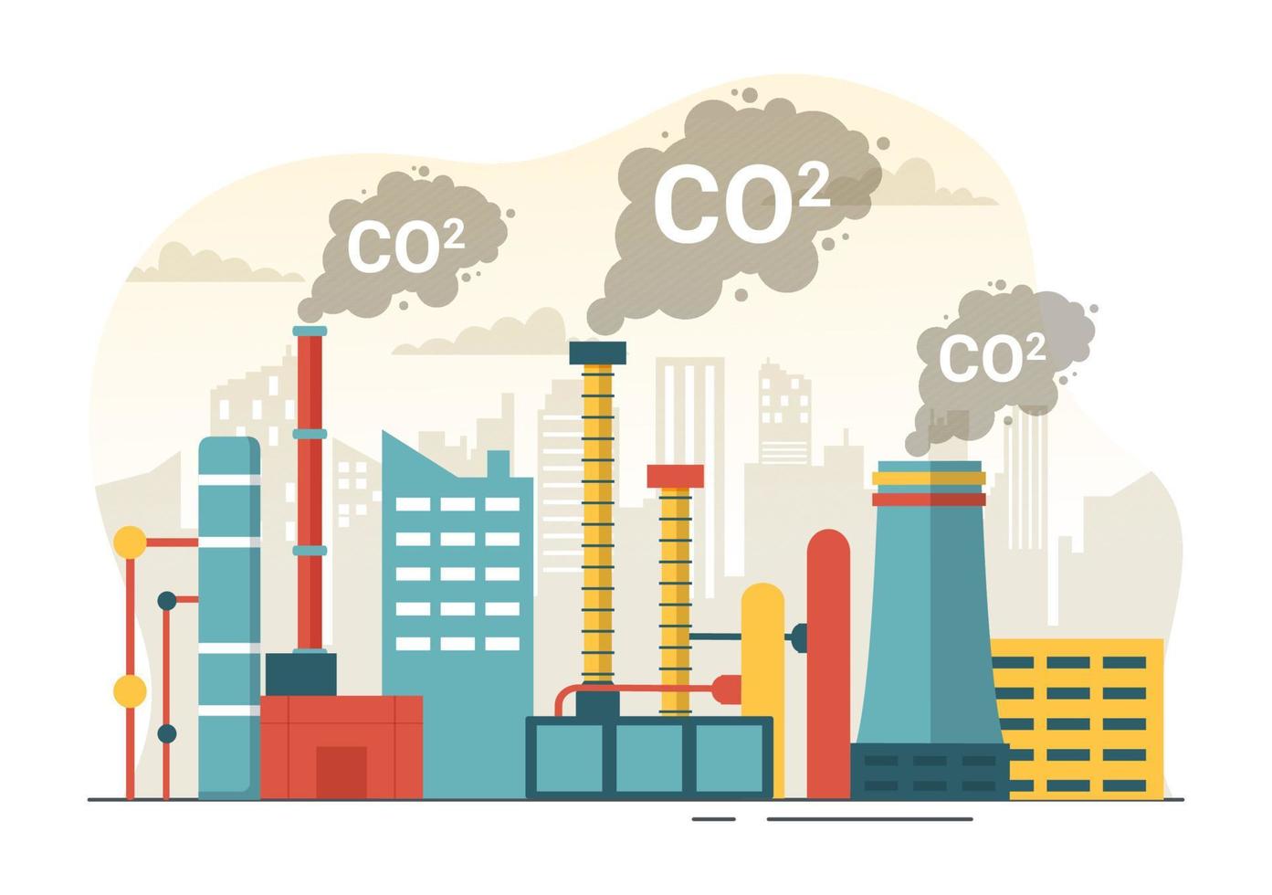 Carbon Dioxide or CO2 Illustration to Save Planet Earth from Climate Change as a Result of Factory and Vehicle Pollution in Hand Drawn Templates vector