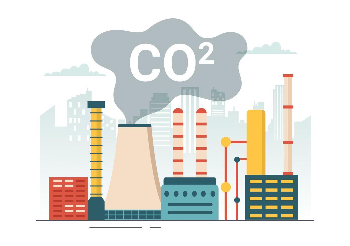 carbón dióxido o co2 ilustración a salvar planeta tierra desde clima cambio como un resultado de fábrica y vehículo contaminación en mano dibujado plantillas vector