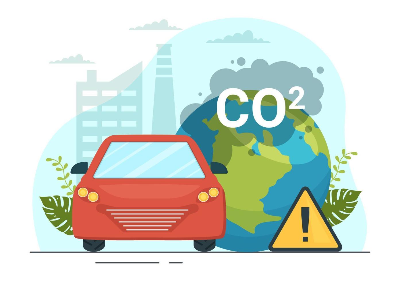 carbón dióxido o co2 ilustración a salvar planeta tierra desde clima cambio como un resultado de fábrica y vehículo contaminación en mano dibujado plantillas vector