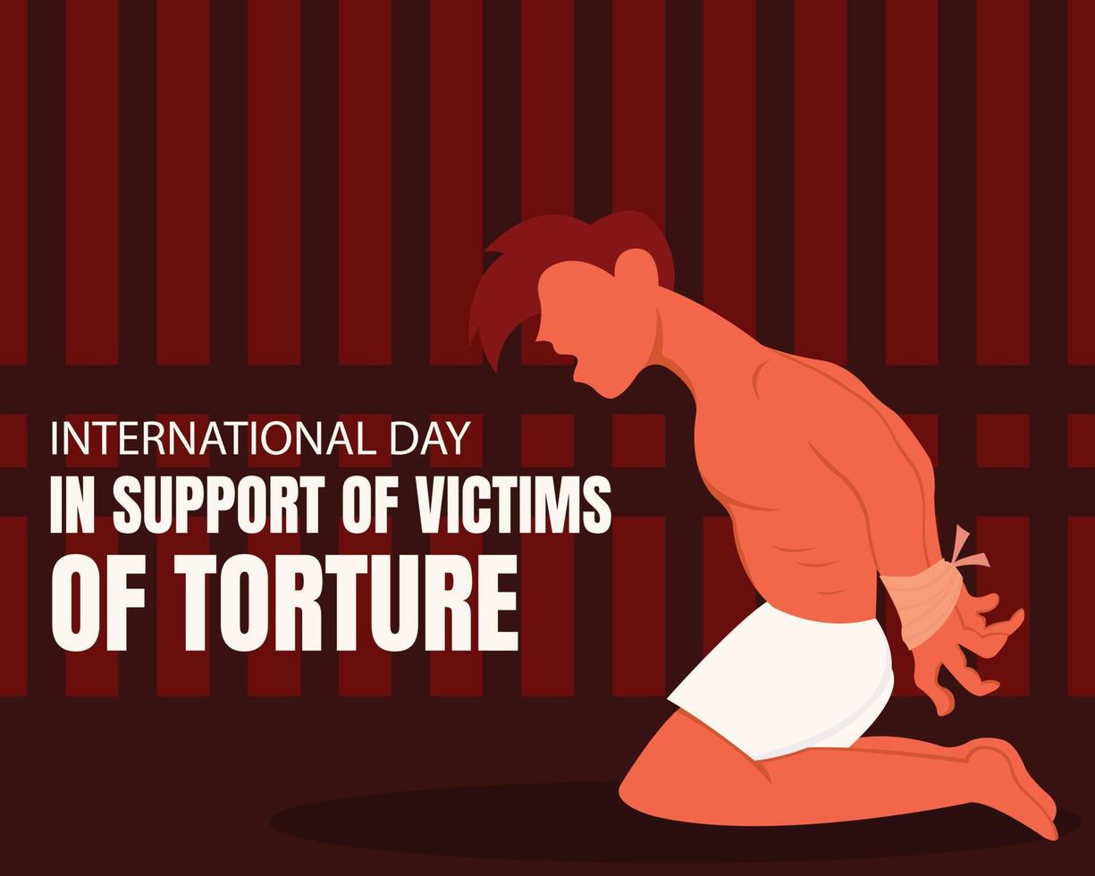 illustration vector graphic of a man with his hands shackled in prison, perfect for international day, support victims of torture, celebrate, greeting card, etc.