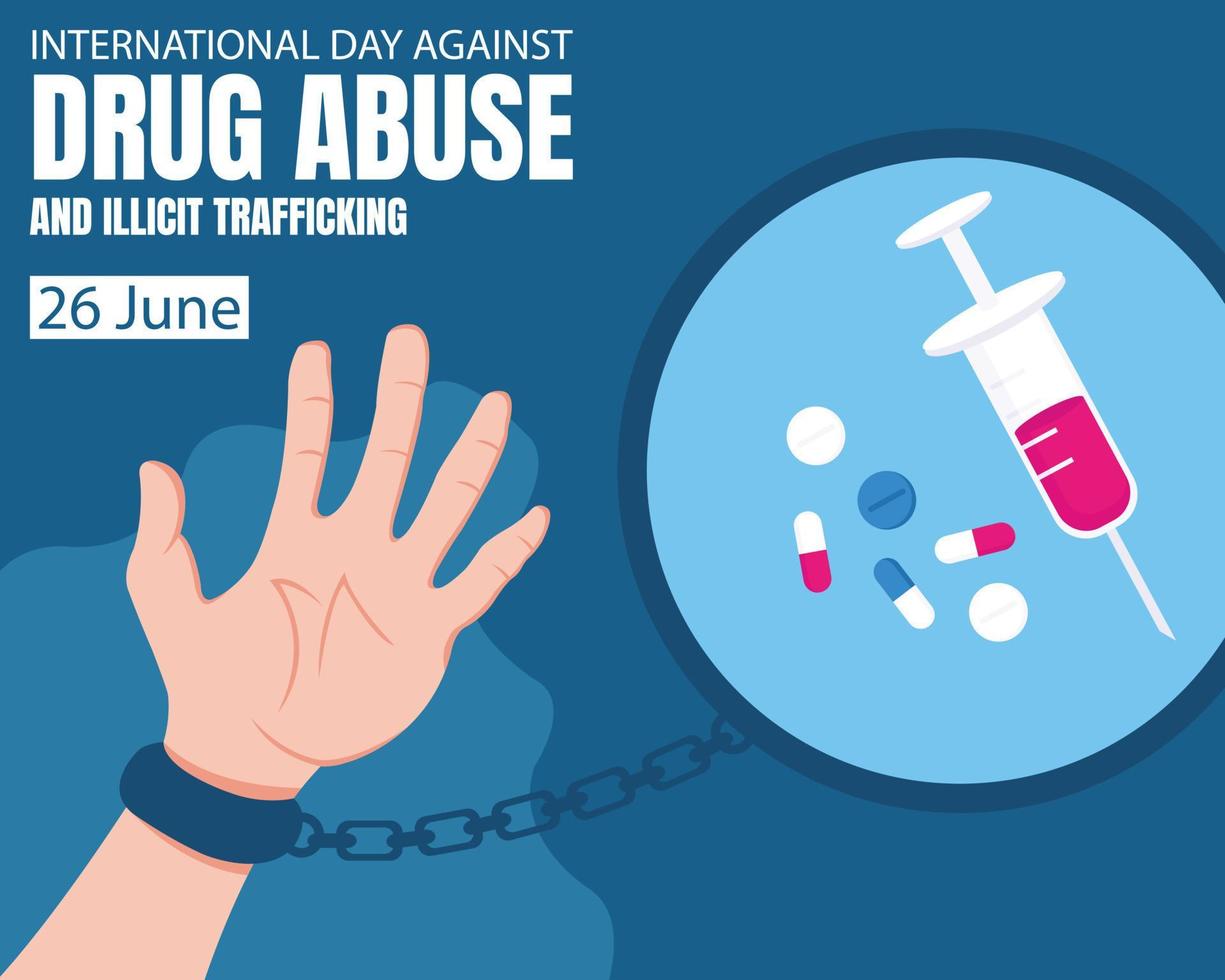 illustration vector graphic of hands shackled by drugs, perfect for international day, drug abuse, illicit trafficking, celebrate, greeting card, etc.