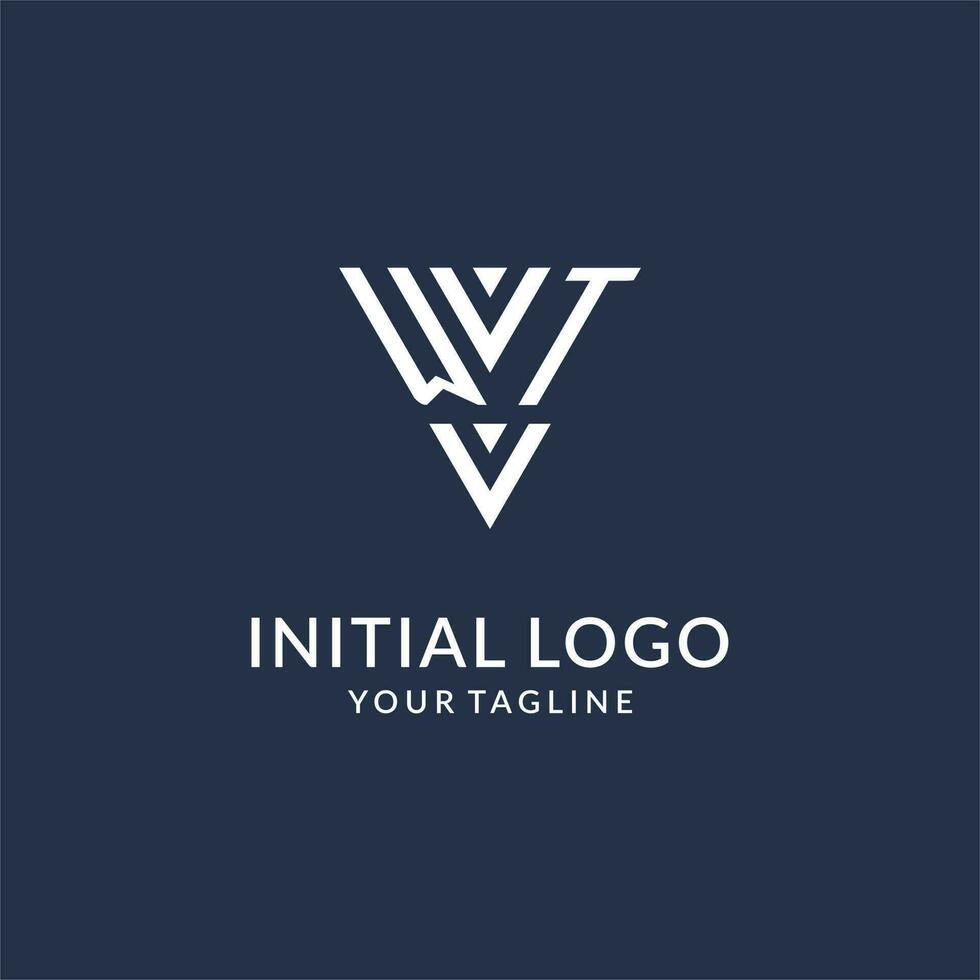 WT triangle monogram logo design ideas, creative initial letter logo with triangular shape logo vector