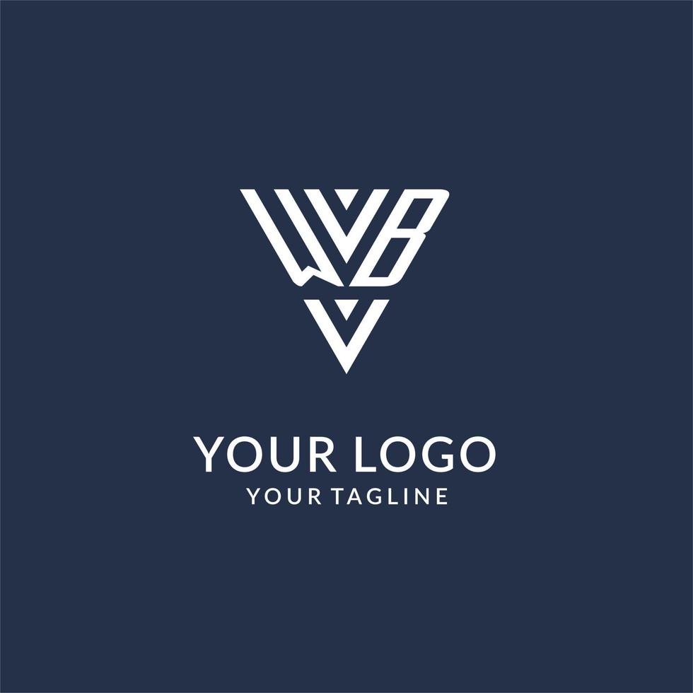WB triangle monogram logo design ideas, creative initial letter logo with triangular shape logo vector