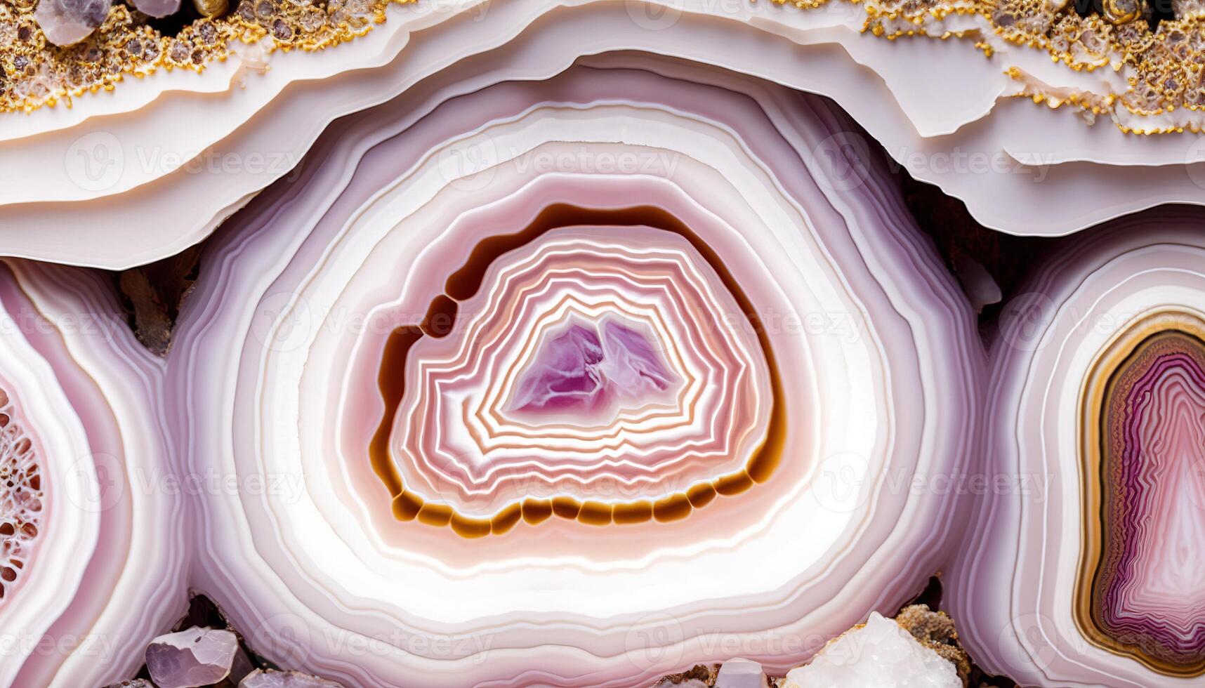 generativo ai, natural volcánico ágata piedras de cerca ligero rosado magenta y dorado textura. fondo de pantalla fondo, cuarzo mármol, decorativo rock modelo foto