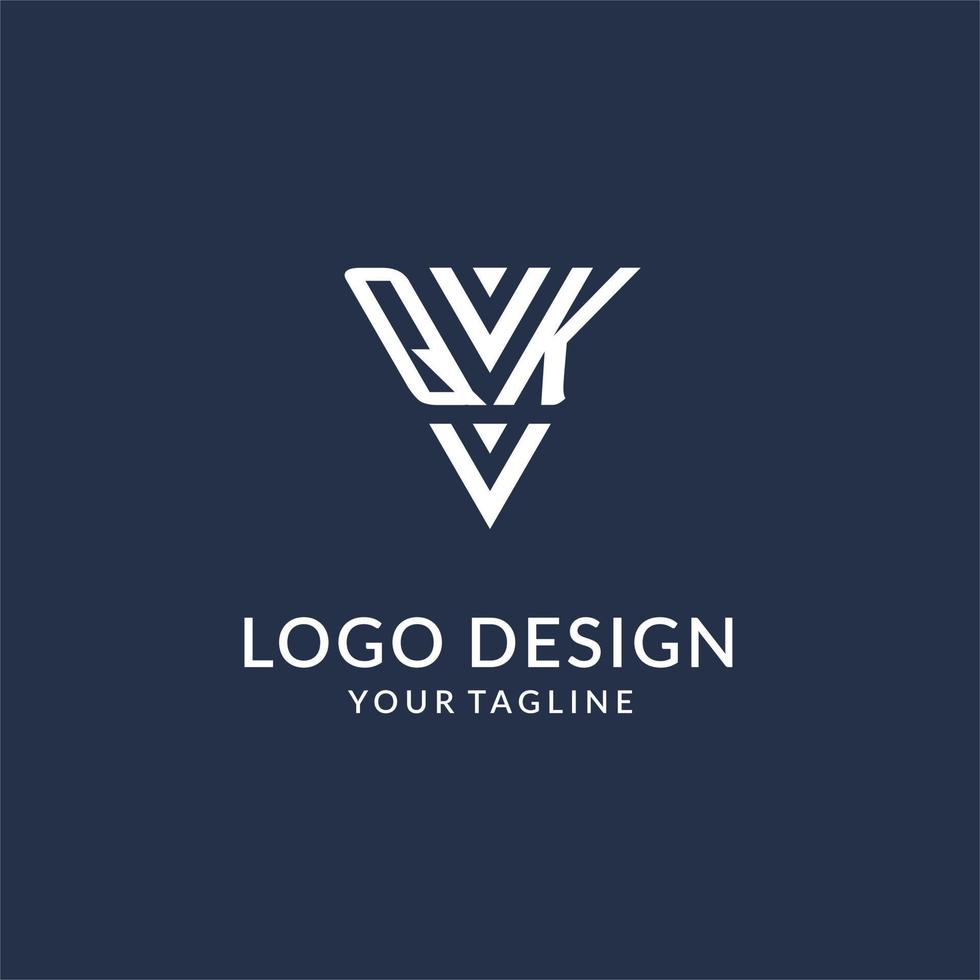 QK triangle monogram logo design ideas, creative initial letter logo with triangular shape logo vector