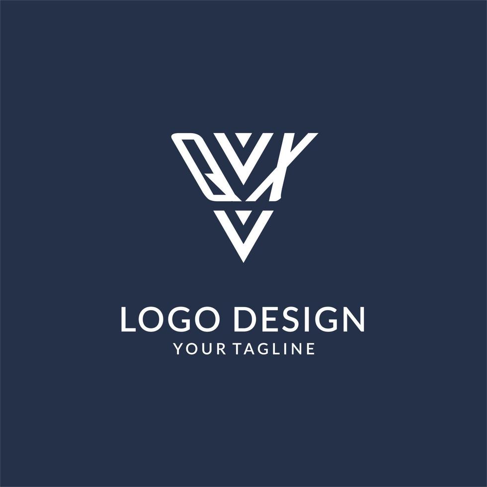 QX triangle monogram logo design ideas, creative initial letter logo with triangular shape logo vector