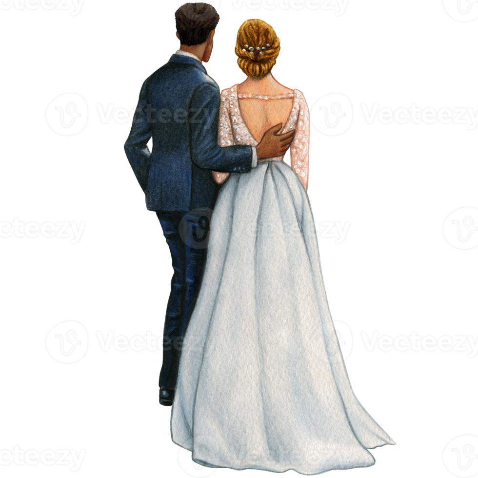 watercolor beautiful wedding embracing couple png