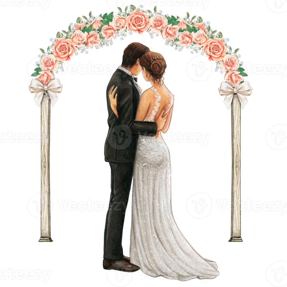 Hochzeit Paar Umarmen unter Hochzeit Bogen png