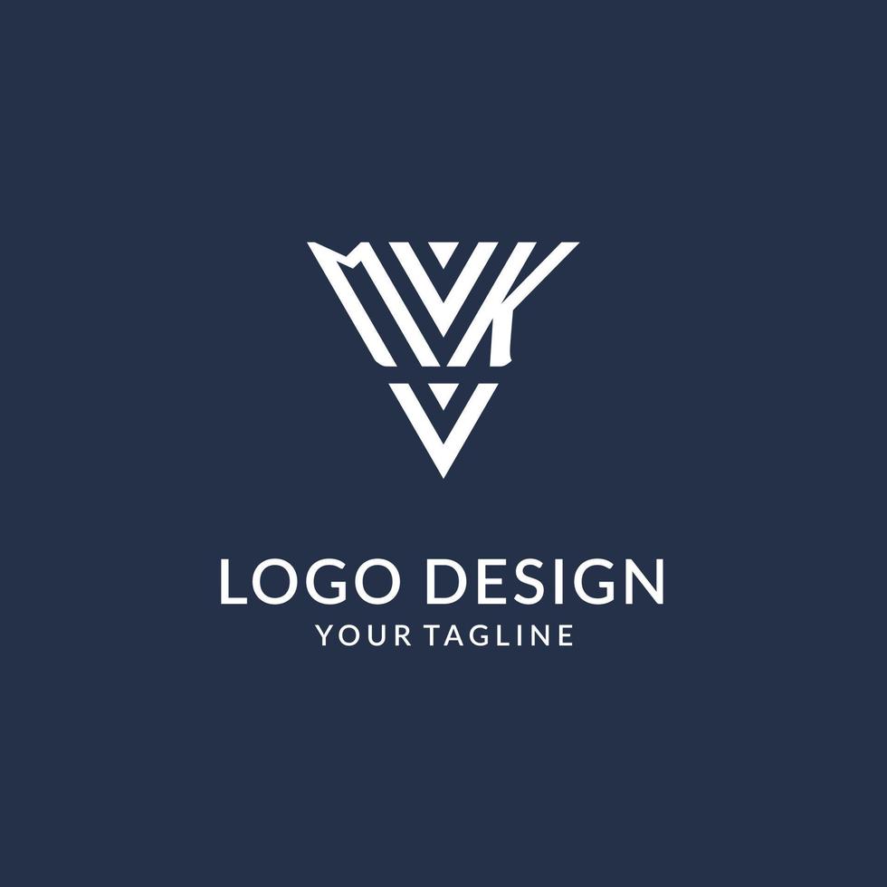MK triangle monogram logo design ideas, creative initial letter logo with triangular shape logo vector