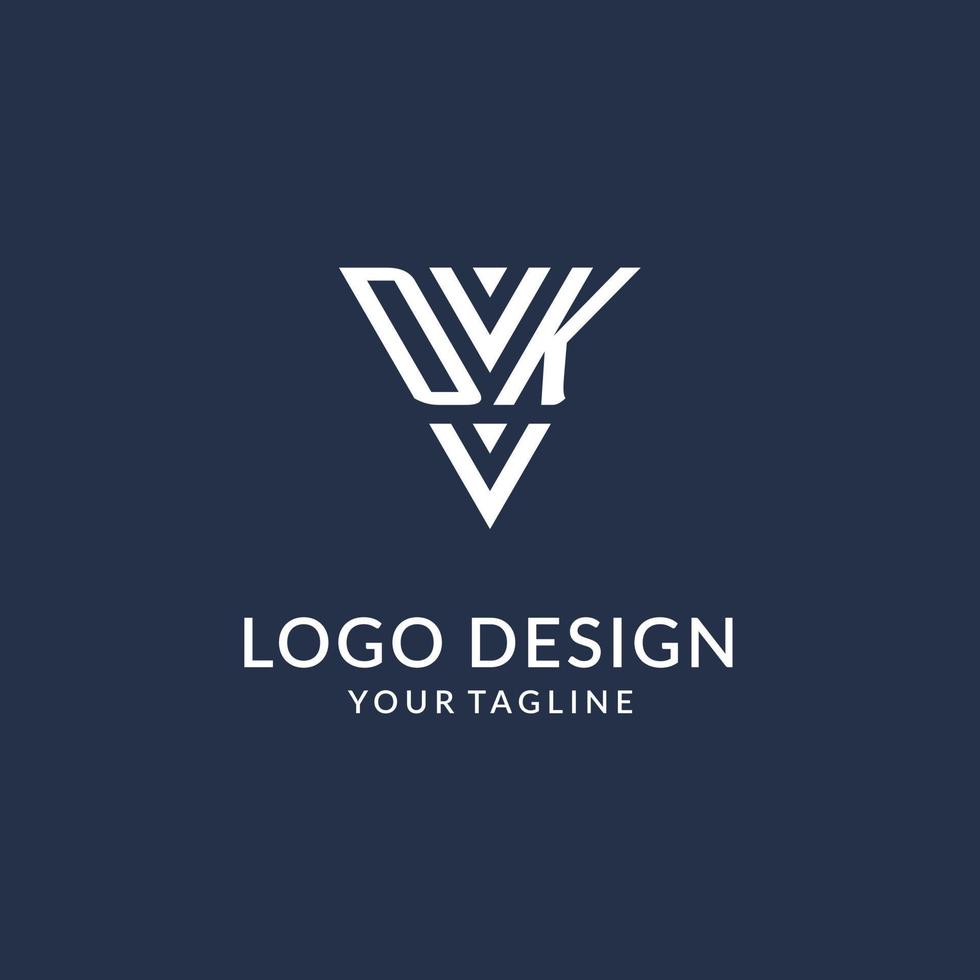 dk triángulo monograma logo diseño ideas, creativo inicial letra logo con triangular forma logo vector