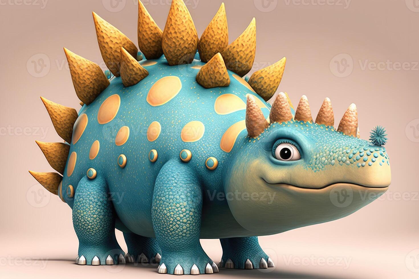 3D cute Ankylosaurus cartoon. A group of primitive reptile dinosaurs from the Cretaceous period. photo