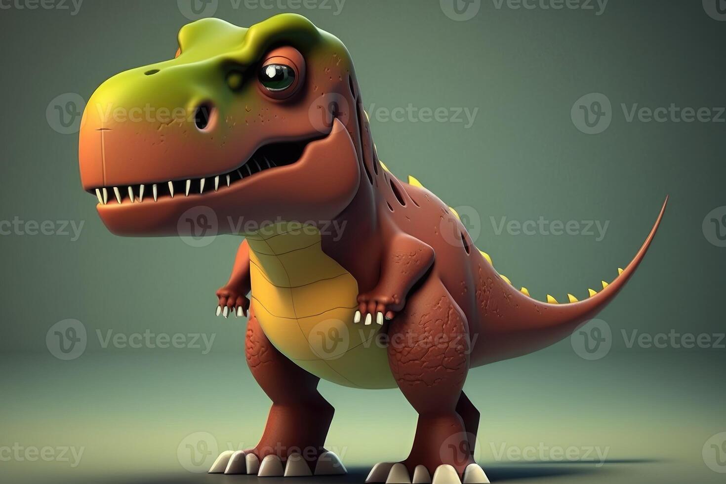 3D cute Tyrannosaurus rex cartoon. A group of primitive reptile dinosaurs from the Cretaceous period. photo
