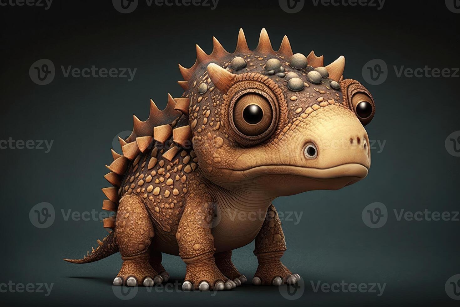 3D cute Pachycephalosaurus cartoon. A group of primitive reptile dinosaurs from the Cretaceous period. photo