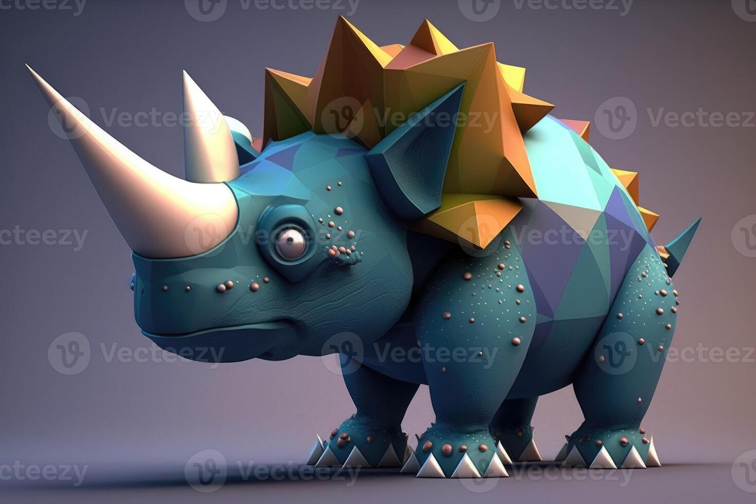 3D cute Triceratops cartoon. A group of primitive reptile dinosaurs from the Cretaceous period. photo