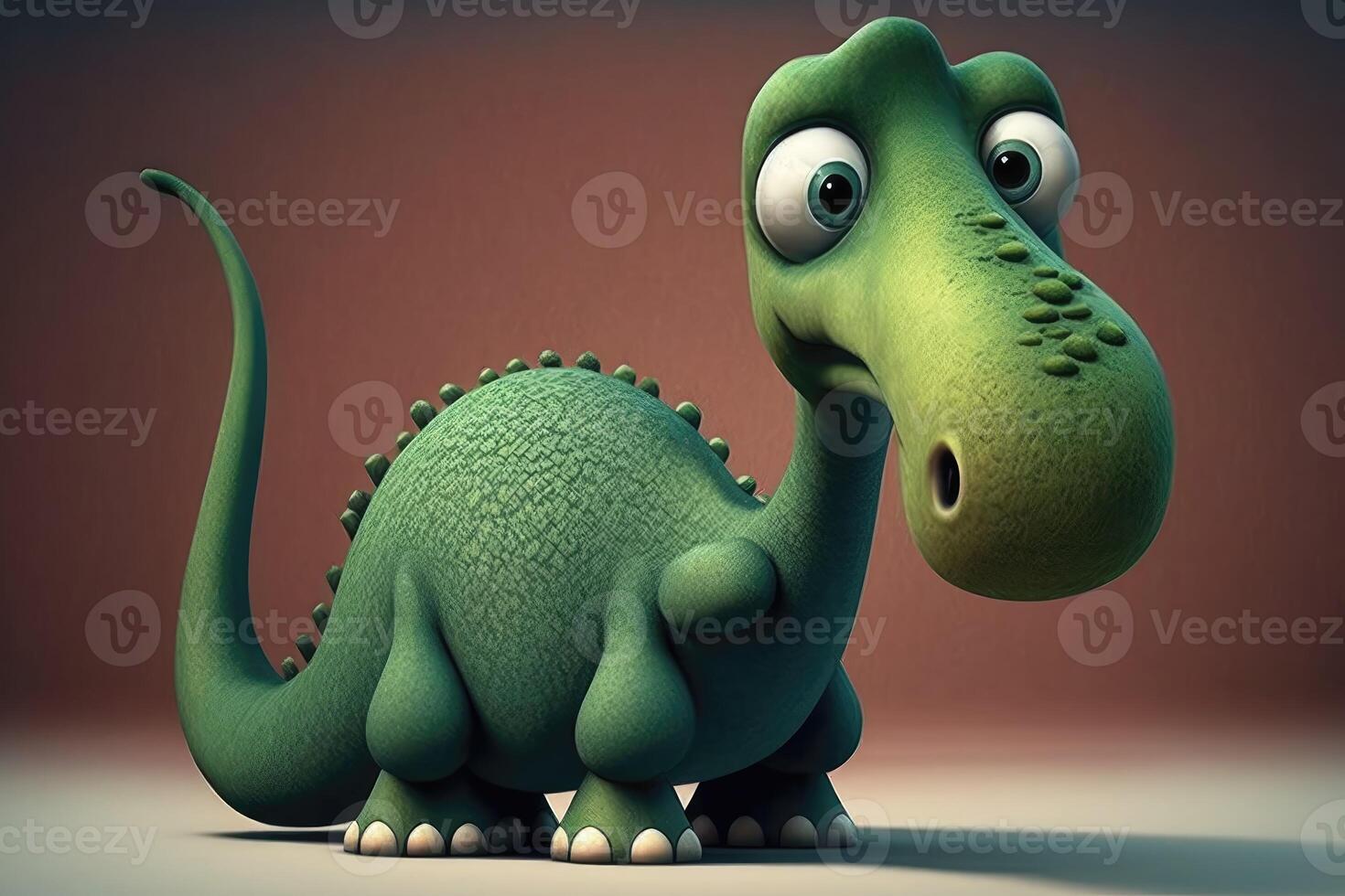 3D cute Brachiosaurus cartoon. A group of primitive reptile dinosaurs from the Jurassic period. photo