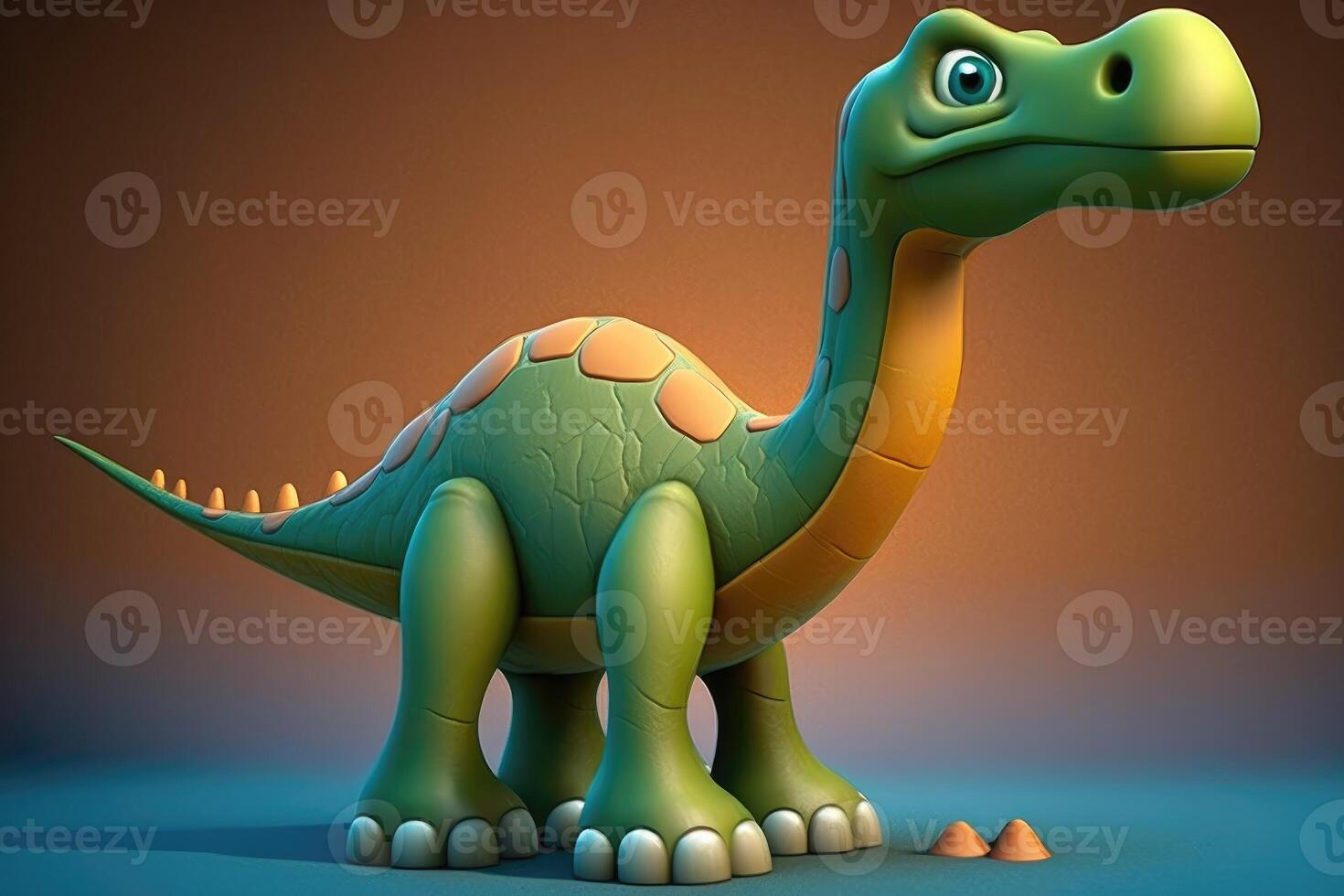 3D cute Brachiosaurus cartoon. A group of primitive reptile dinosaurs from the Jurassic period. photo