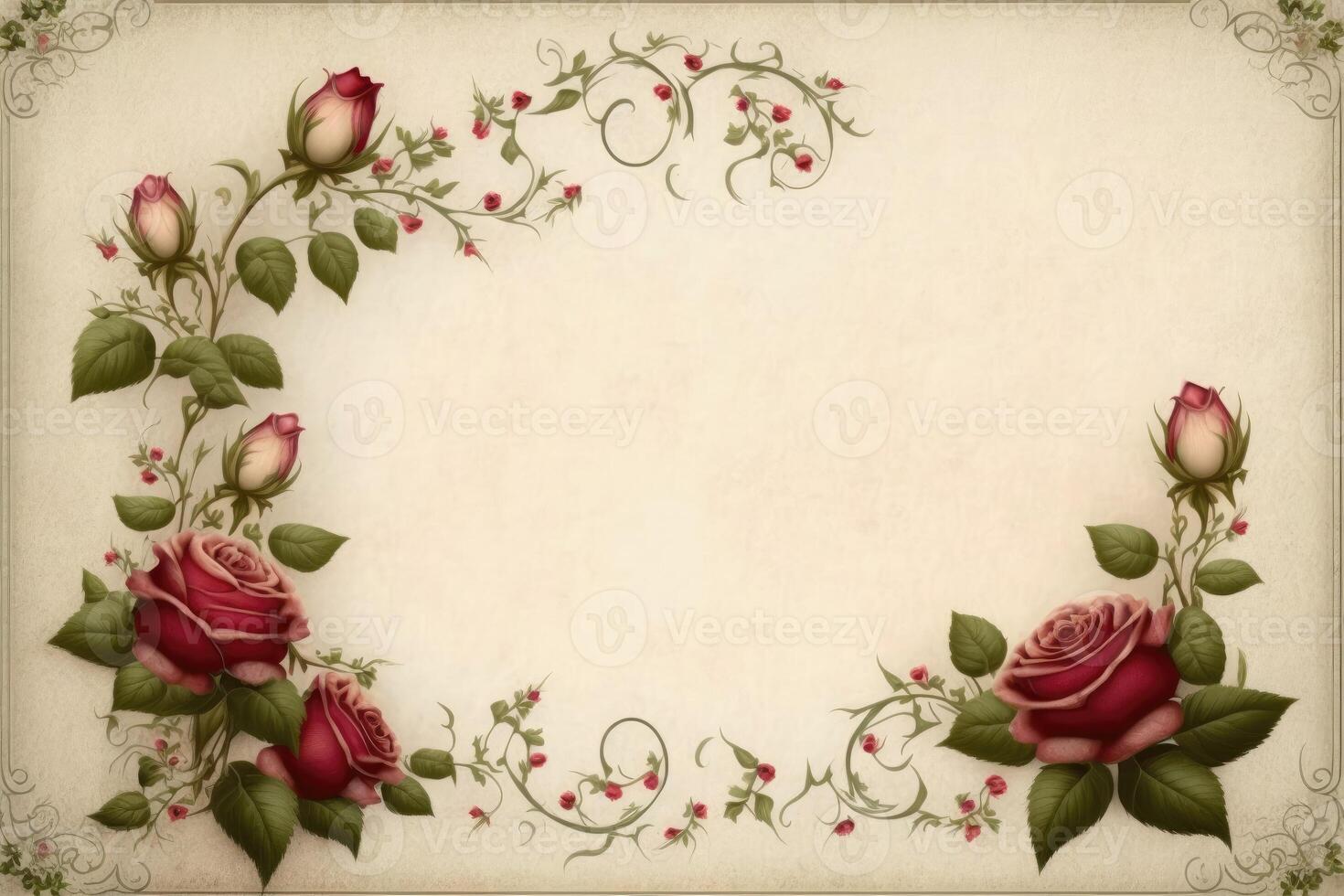 Small roses greeting card in little border of blank backboard. photo