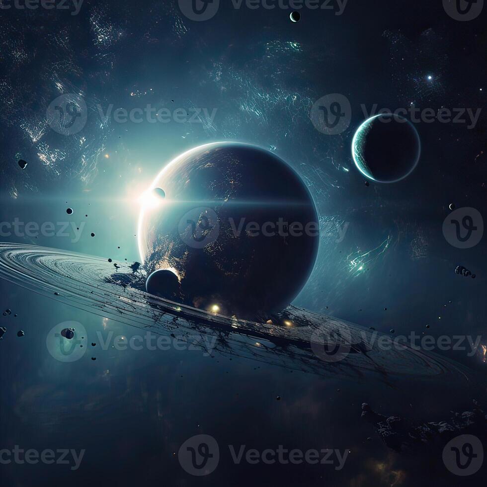 Deep space beauty, planets, stars and galaxies in endless universe. . photo